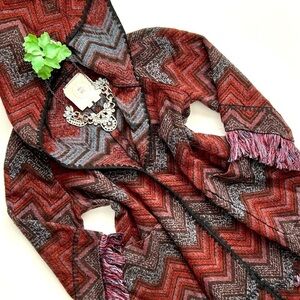 Anthropologie Hei Hei Mesilla Jacquard Fringe Cardigan Sweater Jacket Coat XS S